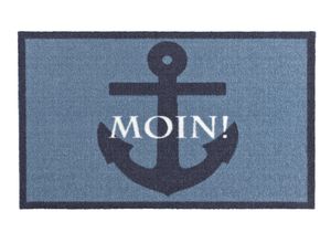 Fußmatte HANSE HOME "Moin, Türmatte" Gr. 15, blau, B:50cm H:7mm L:70cm, Kunstfaser, Teppiche, Waschbar, Schmutzfangmatte, Outdoor, Innen, Rutschfest, Wetterfest