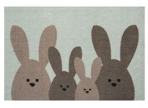 Fußmatte HANSE HOME "Bunny Family, Türmatte" Gr. 31, braun (braun, grün), B:40cm H:7mm L:60cm, Polyamid, Teppiche, Schmutzfangmatte, In-& Outdoor, Rutschfest, Waschbar, Türmatte, Ostern