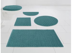 Badematte MY HOME "Numan, Badvorleger, Badezimmer Teppich" Gr. 8, blau (türkis), H:10mm, Baumwolle, Badematten, Rauten-Muster, Badteppich, auch als 3 teiliges Set erhältlich