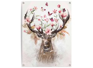 Poster REINDERS "Hirsch in Blumen", rosa (farbe bild(er): rosa), B:60cm H:80cm T:0,1cm, Leinwand, Bilder, Outdoor für Garten oder Balkon