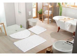 Badematte MY HOME "Inga, Badezimmer Teppich, Badvorleger" Gr. 8, weiß, H:20mm, Polyester, Badematten, Badteppich, unifarben, weich, als halbrund und rechteckig erhältlich