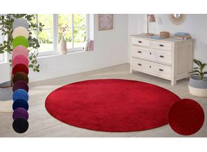 Teppich HANSE HOME "Shashi" Gr. 9, rot, H:8,5mm Ø:133cm, Kunstfaser, Teppiche, Kurzflor, Unifarben, Teppich, Weich, Esszimmer, Kinderzimmer, Flur