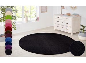 Teppich HANSE HOME "Shashi" Gr. 9, schwarz, H:8,5mm Ø:133cm, Kunstfaser, Teppiche, Kurzflor, Unifarben, Teppich, Weich, Esszimmer, Kinderzimmer, Flur