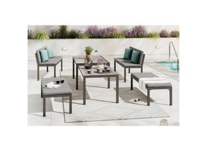 Ambia Garden Gartenset , Anthrazit, Hellgrau , Metall, Kunststoff, Textil , 5-teilig , Füllung: Schaumstoff,Polyester , Tisch ausziehbar ,