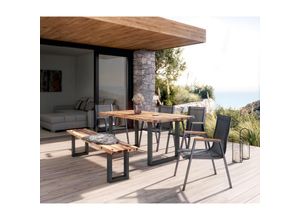 Ambia Garden Gartenbank , Schwarz, Akazie , Holz, Metall , Akazie , vollmassiv , 3-Sitzer , 180x40x45 cm , FSC , Gartenmöbel, Gartenbänke