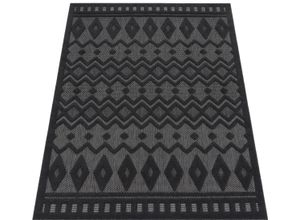 Teppich PACO HOME "Livorno 671", grau (anthrazit), B:80cm H:14mm L:150cm, Polypropylen, Teppiche, Uni-Farben, Scandi, Rauten Muster, Hoch-Tief Effekt, Outdoor geeignet