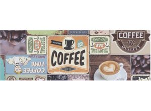 Vinyl-Läufer "Küchenläufer COFFEE TIME, Made in Belgium", braun, B:80cm H:2,5mm L:200cm, Polyvinylchlorid (PVC), PRIMAFLOR-IDEEN IN TEXTIL, Teppiche, aus Vinyl, abwischbar, Patchwork Design, Motiv Kaffee, Küche