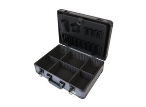 HMF Alu Werkzeugkoffer leer mit 17 Einsteckfächern für Werkzeug, große Werkzeugkiste mit verstellbarer Facheinteilung, 46 x 33 x 15 cm, Anthrazit-Schwarz