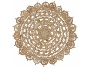 Teppich CARPETFINE "Cate Juteteppich Naturfaser", beige (natur), B:150cm H:5mm Ø:150cm, Jute, Teppiche, 100 % geflochtene Jute, beidseitig nutzbar