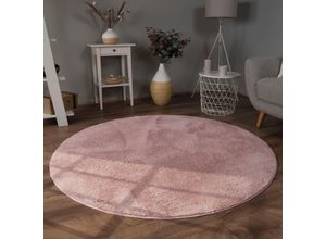 Fellteppich PACO HOME "Kunstfell Soft 380", pink, H:14mm Ø:80cm, Polyester, Teppiche, Fellteppich, Langflor, Kuschelteppich - besonders weich, Uni-Farben