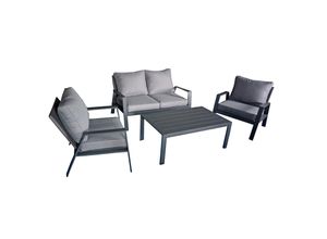 Alu Garten Lounge Sitzgruppe Gartengarnitur Möbel Tisch Sessel grau Holz Optik
