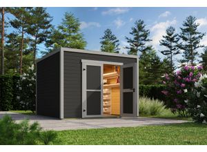 Gartenhaus NORDIC HOLZ "Fynn 3", grau (carbongrau), ohne Fußboden, ohne Dacheindeckung, Massivholz, Gartenhäuser, Gartenhaus, kleiner stilvoller Schuppen mit Flachdach