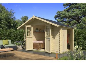 Gartenhaus NORDIC HOLZ "Vilano 1", beige (naturbelassen), Fußboden im Gartenhaus, ohne Dacheindeckung, Massivholz, Gartenhäuser, Gartenhaus, mit 3 getrennten Bereiche