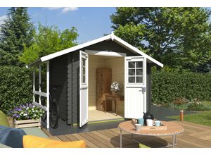 Gartenhaus NORDIC HOLZ "Vilano 1", grün (grüngrau), Fußboden im Gartenhaus, ohne Dacheindeckung, Massivholz, Gartenhäuser, Gartenhaus, mit 3 getrennten Bereiche