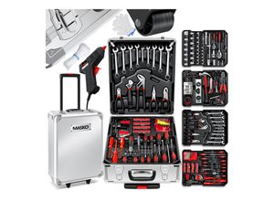 MASKO® Werkzeugkoffer 1400-teilig gefüllt Werkzeugset im Aluminiumkoffer Werkzeugkasten mit Rollen Werkzeugkiste Haushalt, Haus, Hobby, KFZ Trolley-Funktion Profi Werkzeugwagen Handwerkzeug