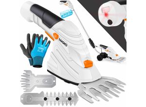 MASKO® Grasschere Strauchschere Set mit Akku 7,2V 2000mA/h + Ladegerät + Handschuhe elektrische Garten Heckenschere Rasenschere Inkl. Grasmesser + Strauchmesser + stiel Teleskopstange 90-130 cm Rädern