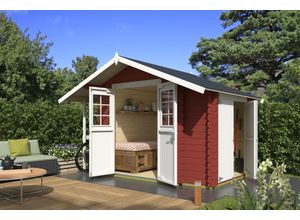 Gartenhaus NORDIC HOLZ "Vilano 1", rot (schwedenrot), Fußboden im Gartenhaus, ohne Dacheindeckung, Massivholz, Gartenhäuser, Gartenhaus, mit 3 getrennten Bereiche