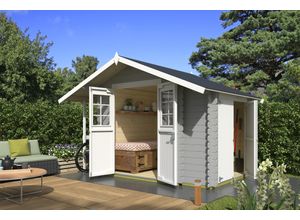 Gartenhaus NORDIC HOLZ "Vilano 1", grau (lichtgrau), Fußboden im Gartenhaus, ohne Dacheindeckung, Massivholz, Gartenhäuser, Gartenhaus, mit 3 getrennten Bereiche