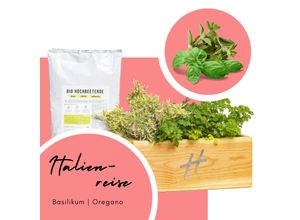 URBAN-Hochbeet Pflanzkasten-Set Echtpflanzen, Erde & Pinienrinde, Hochbeeterde, Dünger Holz Küche Fensterbank Pflanzenset Pflanzkasten für Garten Terrasse Balkon Maße Pflanzentopf H. 16 x B. 39 x. T. 18 cm