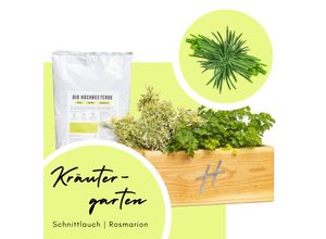 URBAN-Hochbeet Pflanzkasten-Set Echtpflanzen, Erde & Pinienrinde, Hochbeeterde, Dünger Holz Küche Fensterbank Pflanzenset Pflanzkasten für Garten Terrasse Balkon Maße Pflanzentopf H. 16 x B. 39 x. T. 18 cm