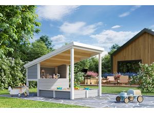 Sandkasten NORDIC HOLZ "PIPPI 1", grau (lichtgrau), B:164cm H:178,98cm T:220cm, Massivholz, Sandkästen, Spielelement mit Überdachung, BxTxH: 164x220x179 cm