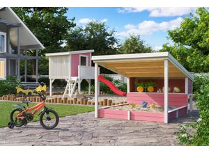 Sandkasten NORDIC HOLZ "PIPPI 2", rosa (hellrosa), B:214cm H:178,98cm T:270cm, Massivholz, Sandkästen, Spielelement mit Überdachung, BxTxH: 214x270x179 cm