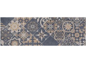 Vinyl-Läufer "Küchenläufer VERSAILLE, Made in Belgium", blau, B:50cm H:2,5mm L:200cm, Polyvinylchlorid (PVC), PRIMAFLOR-IDEEN IN TEXTIL, Teppiche, Läufer aus Vinyl, abwischbar, Motiv Fliesenoptik Ornamente, Küche