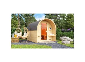 Karibu Fasshaus "lfe" SET naturbelassen mit Ofen 9 kW ext. Strg., Kabel, Dachfolie