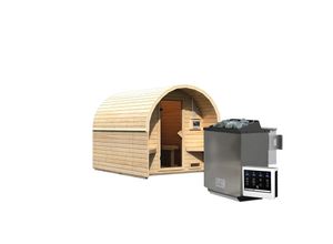 Karibu Fasshaus "lfe" SET naturbelassen mit Ofen 9 kW Bio ext. Strg., Kabel, Dachfolie