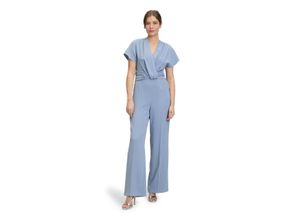 Overall VERA MONT "Vera Mont Damen Jumpsuit mit Raffung", Damen, Gr. 40, Normalgrößen, blau (light steel blau), Obermaterial: 100% Polyester. Futter: 100% Polyester., elegant, figurbetont, V-Ausschnitt, Kurzarm, Overalls, Bunddetail