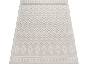 Teppich PACO HOME "Livorno 671", beige (creme), B:80cm H:14mm L:150cm, Polypropylen, Teppiche, Uni-Farben, Scandi, Rauten Muster, Hoch-Tief Effekt, Outdoor geeignet