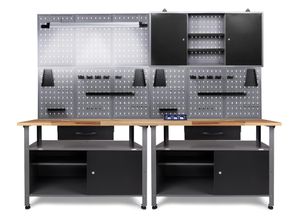 Werkstatt-Set ONDIS24 "»240cm mit LED & Lautsprecher«", grau (grau, anthrazit), B:240cm H:204cm T:60cm, Metall, Buche, Werkbänke, Werkstatteinrichtung 240 cm - Arbeitshöhe 85 cm