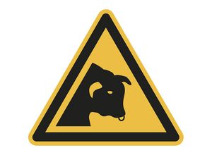 Warnkennzeichen, Warnung vor Stier, VE 10 Stk, Kunststoff, Schenkellänge 200 mm kaiserkraft