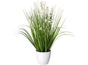 Kunstgras CREATIV GREEN "Blüten-Gras-Mix", weiß, H:46cm Ø:15cm, Kunststoff, Kunstpflanzen, in weißer Kunststoffschale