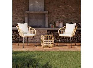 Ambia Garden Balkonset , Natur, Schwarz, Beige , Metall, Kunststoff, Glas, Textil , 3-teilig , Füllung: Polyester,Schaumstoff , konisch , 56x72x66 cm , Beleuchtung , Balkonmöbel, Balkonmöbel-Sets