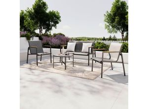 Ambia Garden Loungegarnitur , Grau, Natur, Dunkelgrau , Metall, Kunststoff, Glas, Textil , 4-teilig , Flachrohr , Loungemöbel, Loungemöbel-Sets