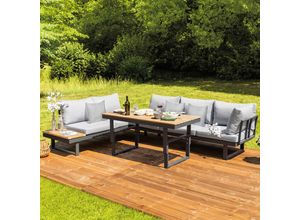 Gardenson Loungegarnitur , Anthrazit, Braun, Grau , Holz, Metall , 17-teilig , Akazie , Hartholz , Füllung: Polyester , L-Form , 210x75x210 cm , Tisch