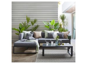 Ambia Garden Loungegarnitur , Anthrazit, Grau , Metall, Textil , Füllung: Schaumstoff,Komfortschaum,Komfortschaum , Ottomane links, L-Form , 248x180