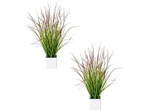 Kunstgras CREATIV GREEN "Blutgras", grün (grün, rot), B:9cm H:46cm, Kunststoff, Kunstpflanzen, im weißen Kunststofftopf