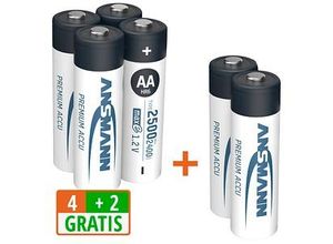 4 + 2 GRATIS: 4 ANSMANN Akkus Photo Mignon AA 2.400 mAh + GRATIS 2 St.