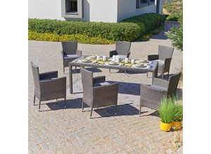 Ambia Garden Gartengarnitur , Braun, Grau , Metall, Kunststoff, Glas, Textil , Füllung: Schaumstoff , Tisch mit Glasplatte , Gartenmöbel,