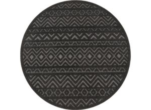 Teppich PACO HOME "Livorno 673", grau (anthrazit), H:14mm Ø:120cm, Polypropylen, Teppiche, Uni-Farben, Scandi, Rauten Muster, Hoch-Tief Effekt, Outdoor geeignet