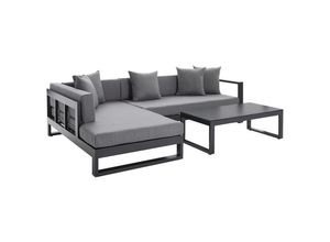 Amatio Loungegarnitur , Anthrazit , Metall, Glas, Textil , Füllung: Schaumstoff,Schaumstoff,Polyester , L-Form , 248x180 cm , Loungemöbel, Loungemöbel-Sets