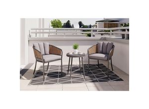 Ambia Garden Balkonset , Anthrazit, Braun , Metall, Kunststoff, Glas, Textil , 3-teilig , Füllung: Polyester,Schaumstoff , Rundrohr , 60x45x75 cm , Balkonmöbel, Balkonmöbel-Sets
