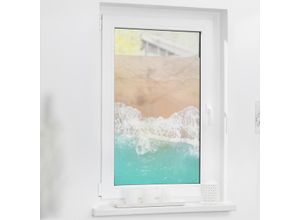 Fensterfolie LICHTBLICK ORIGINAL "Fensterfolie selbstklebend, Sichtschutz, The Beach - Türkis Beige", blau (türkis, beige), B:100cm L:180cm, Polyvinylchlorid (PVC), Fensterfolien