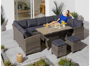 Gartenlounge-Set KONIFERA "Rotterdam", grau (grau,), Polyrattan, Sitzmöbel-Sets, Gartenmöbel-Set, Polyrattan, Stahl, Tischplatte aus Nonwood