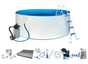 Rundpool MY POOL BWT "inkl. LED-Scheinwerfer zur effektvollen Beleuchtung", weiß, H:120cm Ø:350cm, Schwimmbecken, mit umfangreichem Zubehör in zwei Größen
