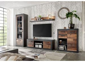 Wohnwand HOME AFFAIRE "BROOKLYN", grau (matera, old mix dekor, absetzung matera), B:330cm, Kastenmöbel-Sets