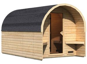 Fasssauna KARIBU "Fasshaus 3", beige (naturbelassen), ohne Ofen, (ohne Ofen), Saunen, ohne Ofen