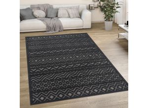 Teppich PACO HOME "Livorno 673", grau (anthrazit), B:80cm H:14mm L:250cm, Polypropylen, Teppiche, Uni-Farben, Scandi, Rauten Muster, Hoch-Tief Effekt, Outdoor geeignet